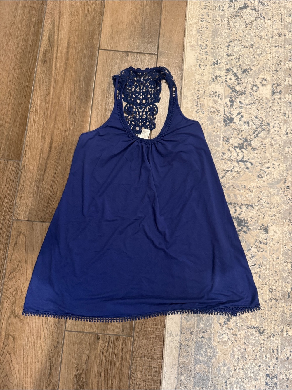 Elegant Navy Lace Back Dress in bloom pajama dress slip - Picture 6 of 7